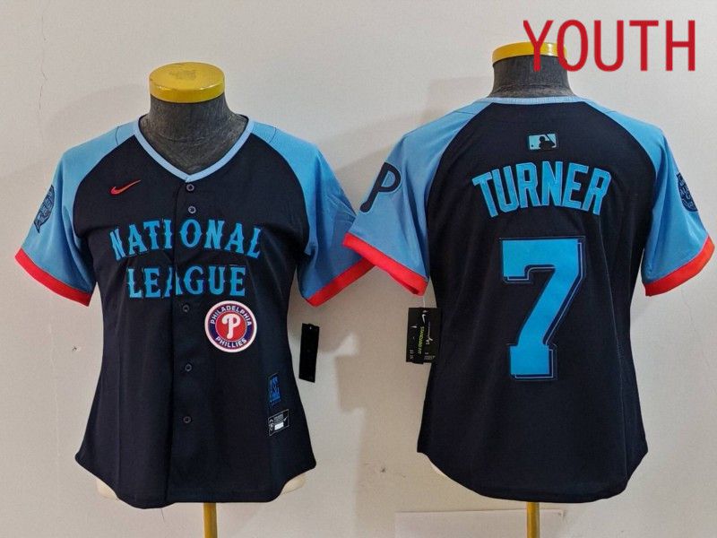 Youth Philadelphia Phillies 7 Turner Blue All star 2024 Nike MLB Jersey style 6